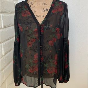 Paige silk Sheer Roses Blouse size S